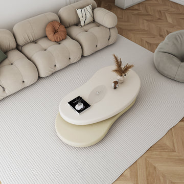 Minimalist Rotatable Coffee Table with Unique Oval Design - Off-white & Beige Elegance